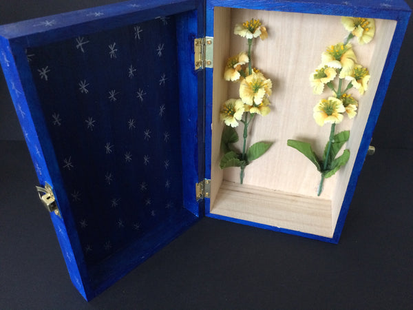 Nina's Frida Kahlo Art Doll in Blue Shrine Box with Yellow Flowers