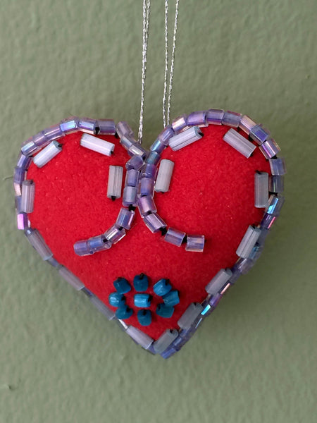 Valentines Heart - Valentines Gift - Beaded Heart - Decorative Heart - Heart Charm - Heart Ornament - Purple, Silver, Turquoise Beads