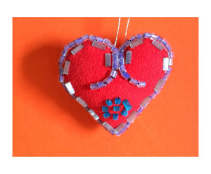 Valentines Heart - Valentines Gift - Beaded Heart - Decorative Heart - Heart Charm - Heart Ornament - Purple, Silver, Turquoise Beads