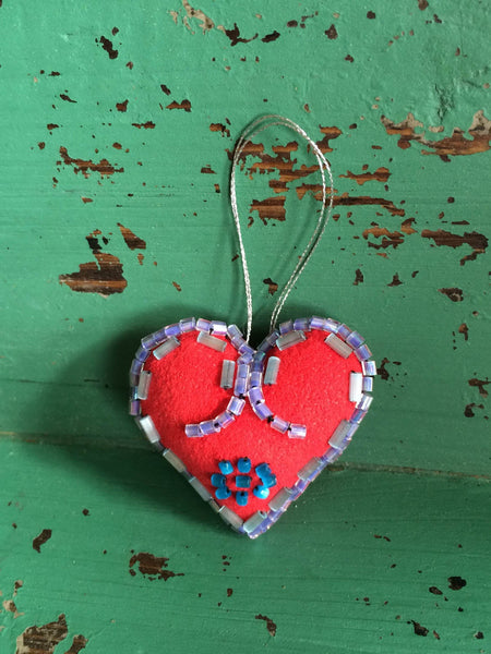 Valentines Heart - Valentines Gift - Beaded Heart - Decorative Heart - Heart Charm - Heart Ornament - Purple, Silver, Turquoise Beads
