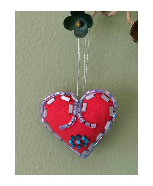 Valentines Heart - Valentines Gift - Beaded Heart - Decorative Heart - Heart Charm - Heart Ornament - Purple, Silver, Turquoise Beads
